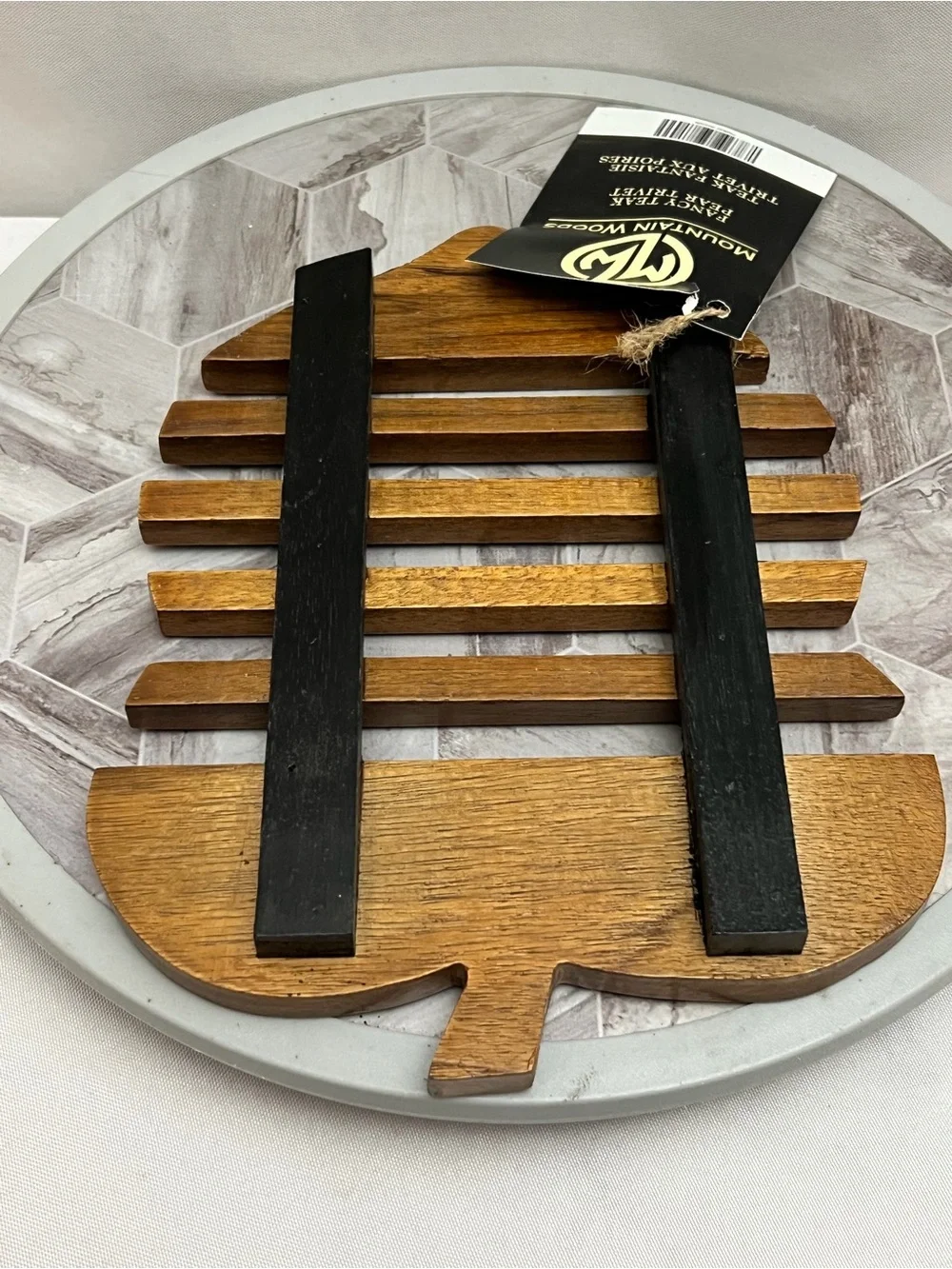 Mountain Woods Fancy Teak Pear Trivet Wooden Hot Pot Holder New With Tag